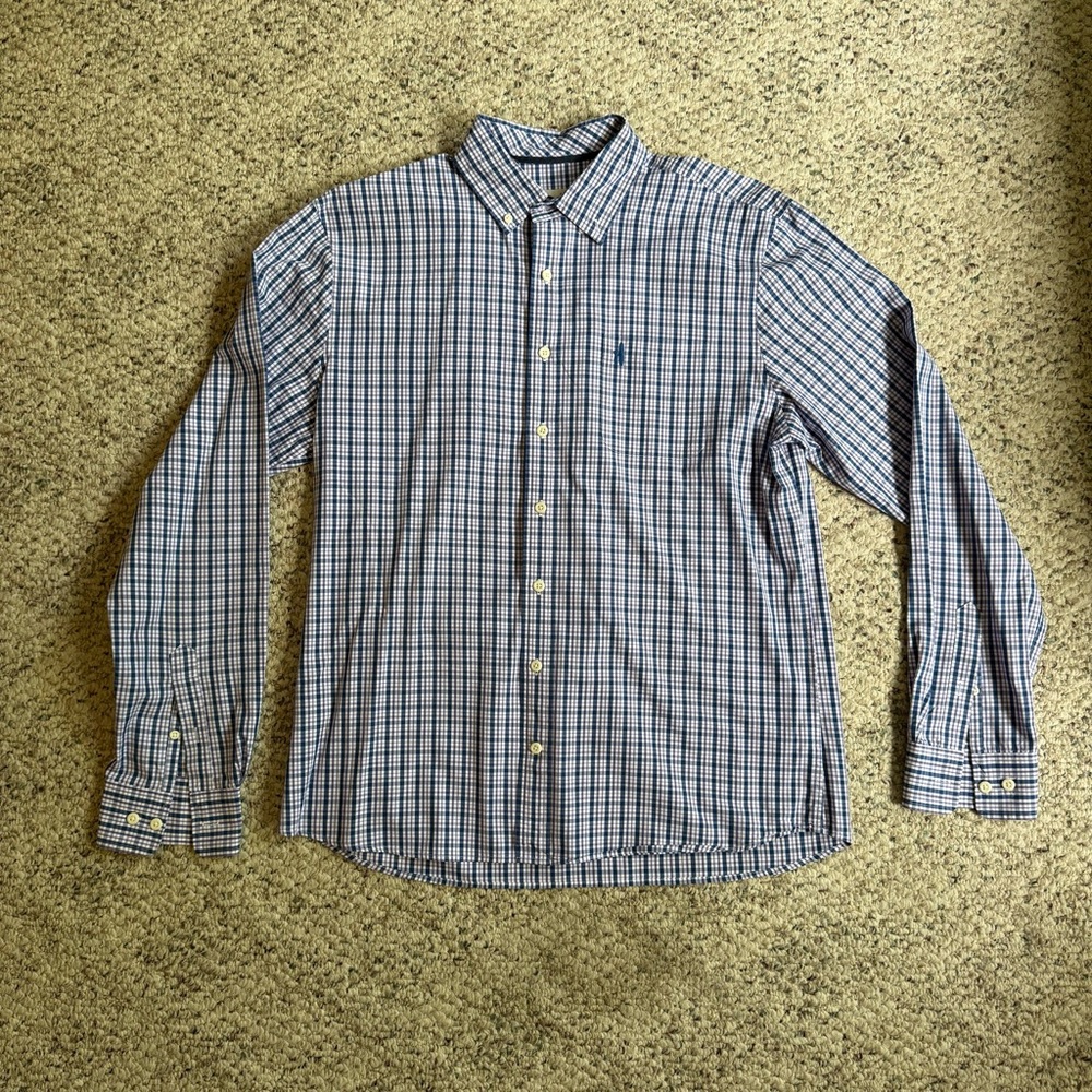 Johnnie O Mens Blue & White Hangin' Out Plaid Casual Button Down Shirt Large